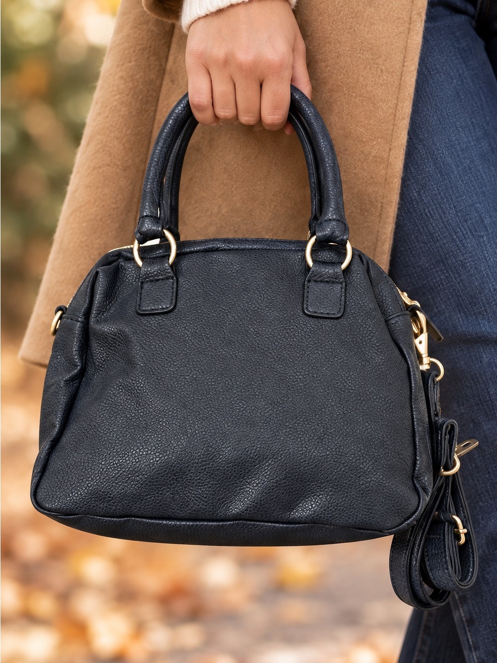 Eternal Love BlueTextured Satchel Crossbody Bag Gold Hardware Vegan